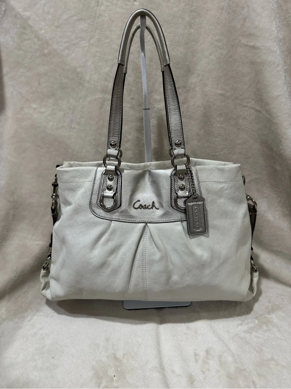 Coach Ashley Leather Shoulder Tote with Silver Trim